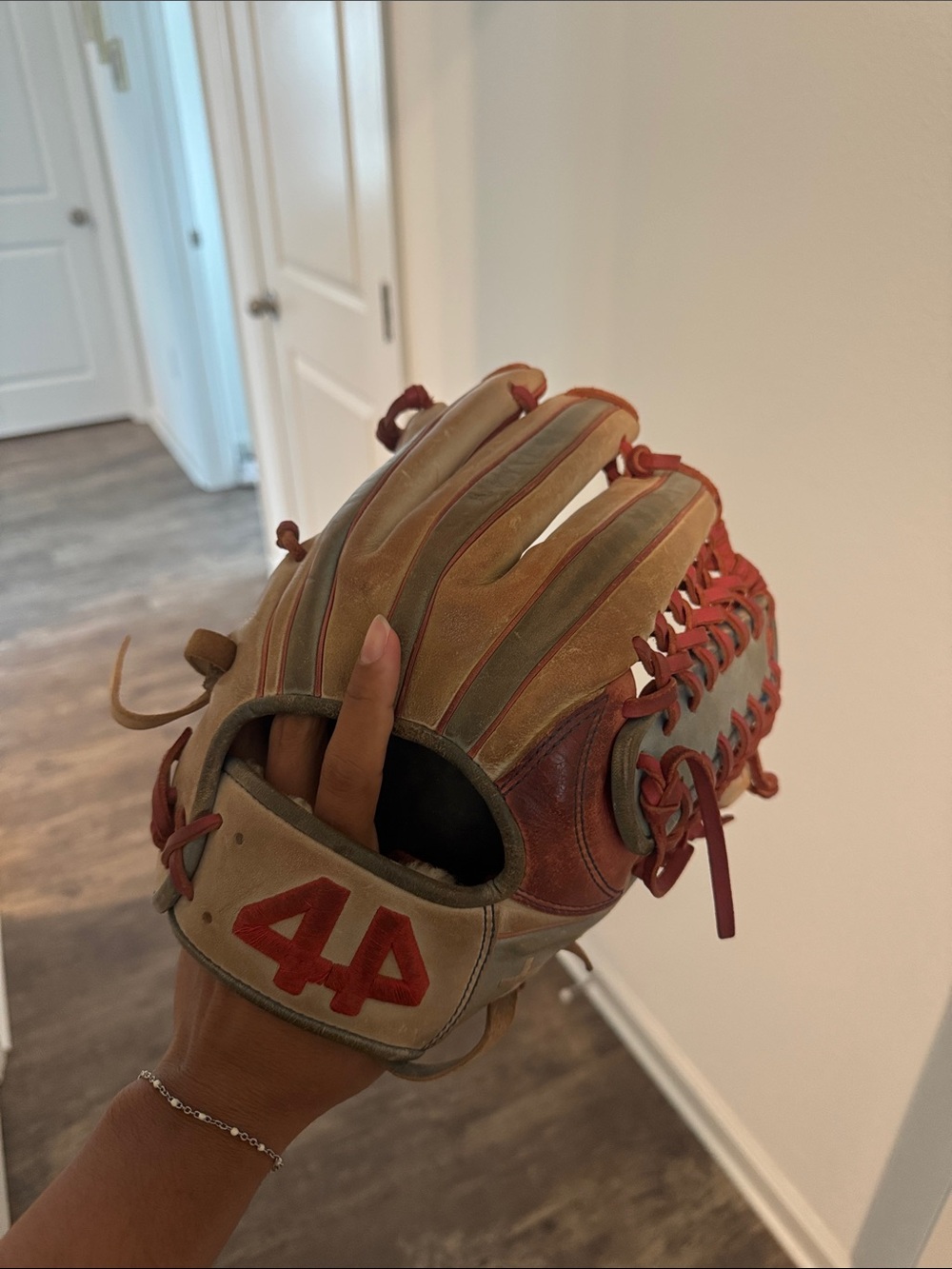 Men's Tan and Red Leather Baseball Glove